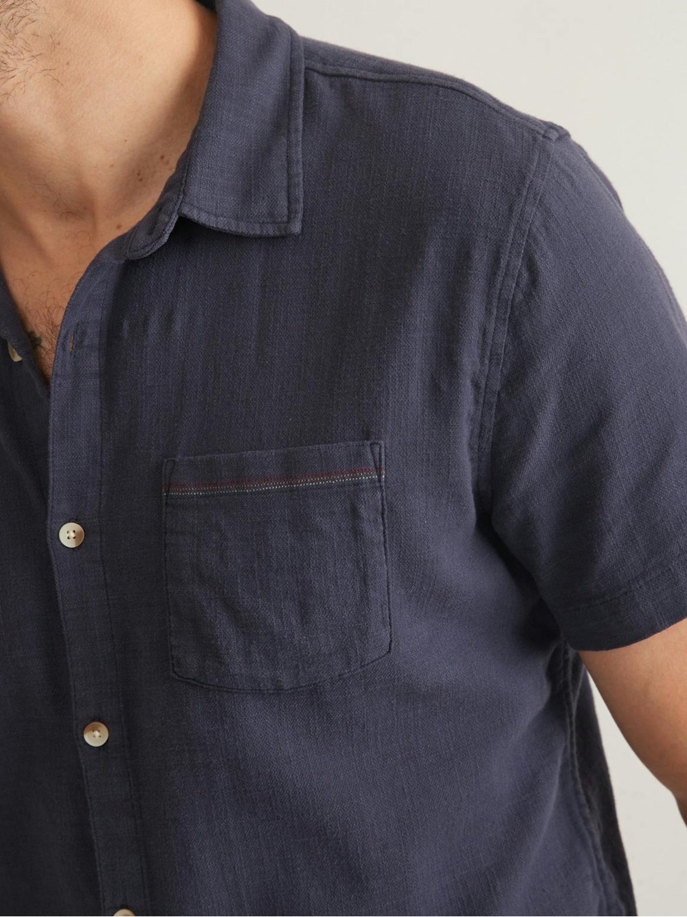 Marine Layer Classic Stretch Selvage Short Sleeve Shirt / Indigo - Picture 6 of 14